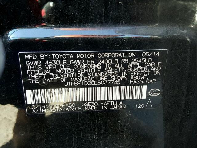 JTHBF1D20E5037745 - 2014 LEXUS IS 250 BLACK photo 10