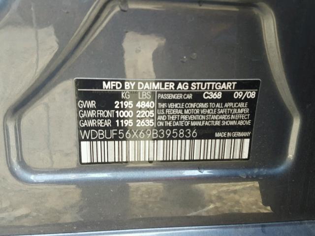 WDBUF56X69B395836 - 2009 MERCEDES-BENZ E 350 GRAY photo 10