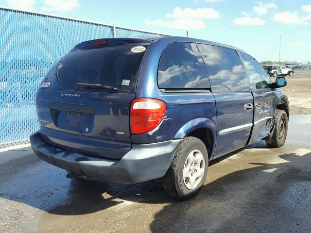 1B4GP25362B600406 - 2002 DODGE CARAVAN SE BLUE photo 4