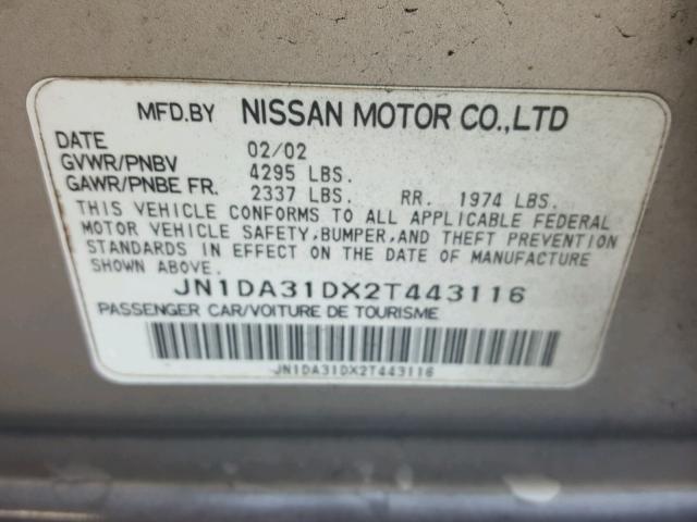 JN1DA31DX2T443116 - 2002 NISSAN MAXIMA GLE SILVER photo 10