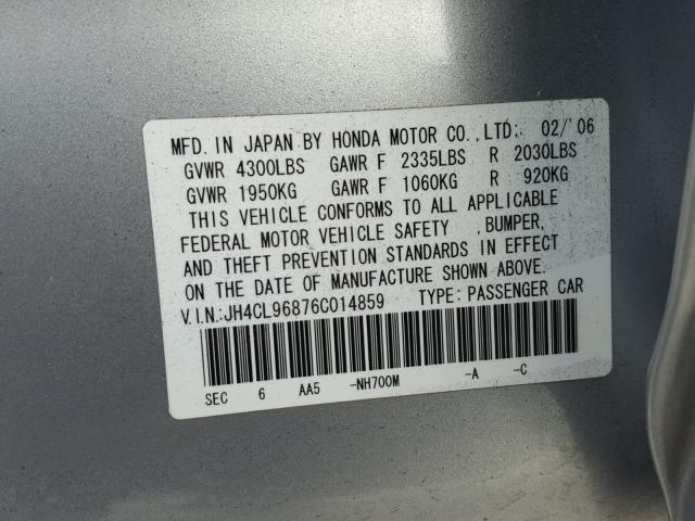 JH4CL96876C014859 - 2006 ACURA TSX SILVER photo 10