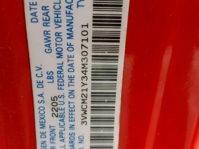 3VWCM21Y34M307101 - 2004 VOLKSWAGEN NEW BEETLE Qırmızı foto 10