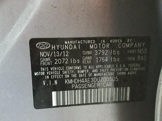 KMHDH4AE3DU700505 - 2013 HYUNDAI ELANTRA GL GRAY photo 10