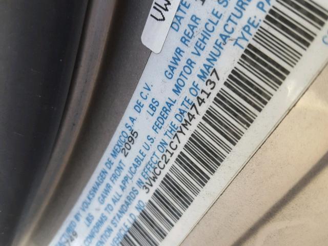 3VWCC21C7YM474137 - 2000 VOLKSWAGEN NEW BEETLE 银色 照片 10