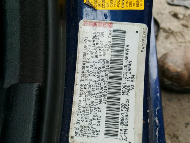 JTHBD182710031836 - 2001 LEXUS IS 300 BLUE photo 10