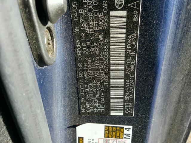 JTKDE167X50055875 - 2005 TOYOTA SCION TC 蓝色 照片 10