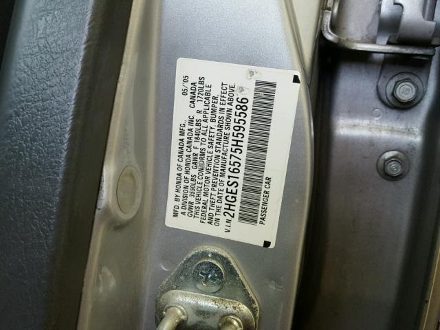 2HGES16575H595586 - 2005 HONDA CIVIC LX SILVER photo 10