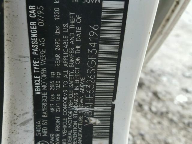 WBAHE6326SGF34196 - 1995 BMW 540 I AUTO WHITE photo 10