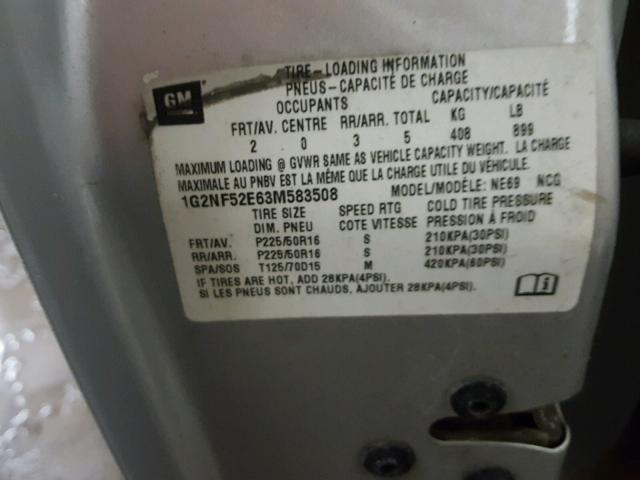 1G2NF52E63M583508 - 2003 PONTIAC GRAND AM S SILVER photo 10