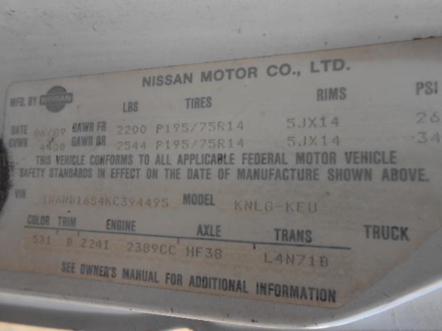 1N6ND16S4KC394495 - 1989 NISSAN D21 KING C GRAY photo 10