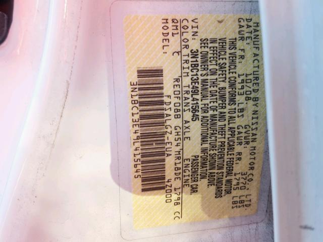 3N1BC13E49L415645 - 2009 NISSAN VERSA S WHITE photo 10