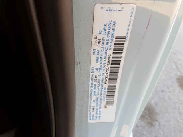 3VWCK21Y23M325903 - 2003 VOLKSWAGEN NEW BEETLE 蓝色 照片 10