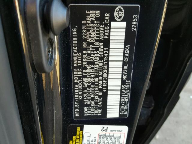 4T1BF30K96U115431 - 2006 TOYOTA CAMRY LE BLACK photo 10