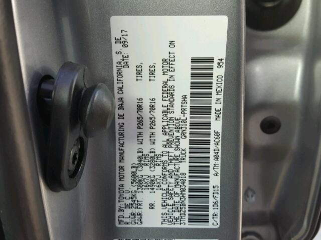 3TMDZ5BN3HM034018 - 2017 TOYOTA TACOMA DOU SILVER photo 10