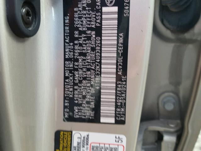 4T1BE32K74U938260 - 2004 TOYOTA CAMRY LE TAN photo 10