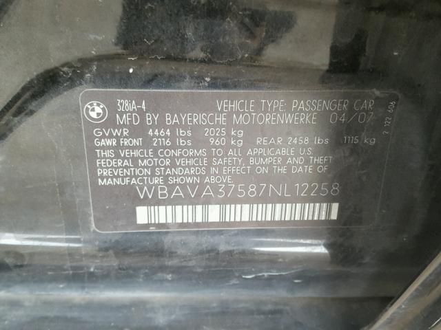 WBAVA37587NL12258 - 2007 BMW 328 I BLACK photo 10