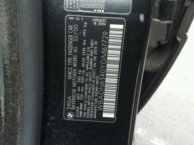WBADN6340YGM67729 - 2000 BMW 540 I AUTO BLACK photo 10