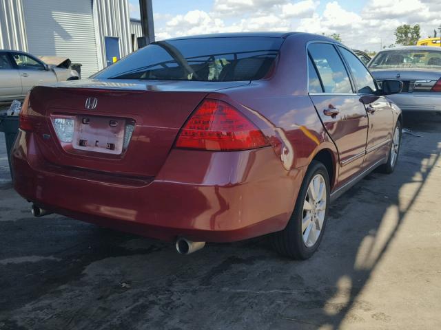 1HGCM66407A074605 - 2007 HONDA ACCORD SE BURGUNDY photo 4