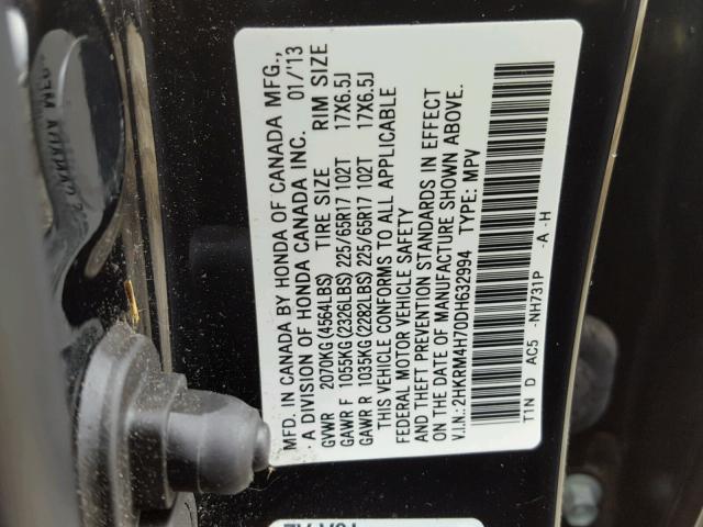 2HKRM4H70DH632994 - 2013 HONDA CR-V EXL BLACK photo 10