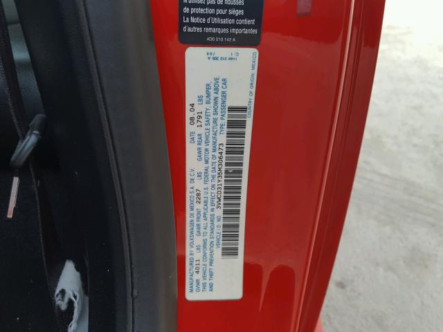 3VWCD31Y35M306473 - 2005 VOLKSWAGEN NEW BEETLE 红色 照片 10