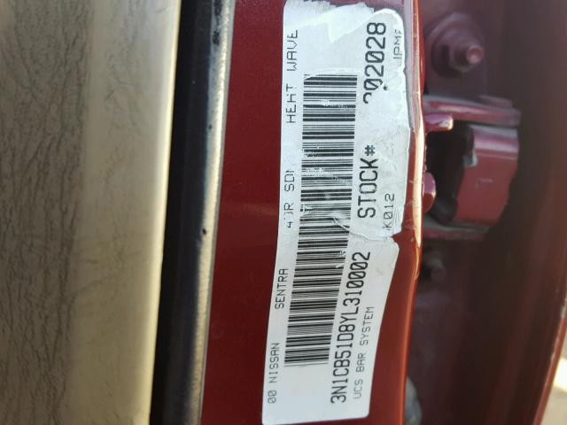 3N1CB51D8YL310002 - 2000 NISSAN SENTRA BAS RED photo 10