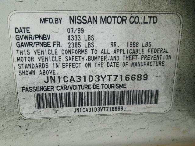 JN1CA31D3YT716689 - 2000 NISSAN MAXIMA GLE WHITE photo 10