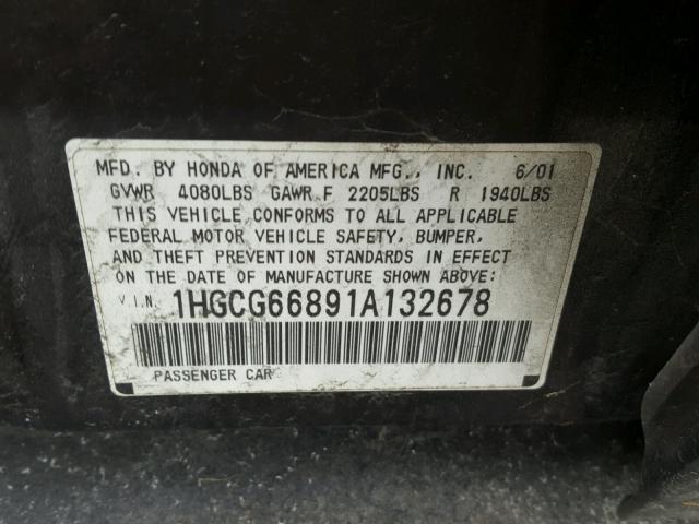 1HGCG66891A132678 - 2001 HONDA ACCORD EX BLACK photo 10