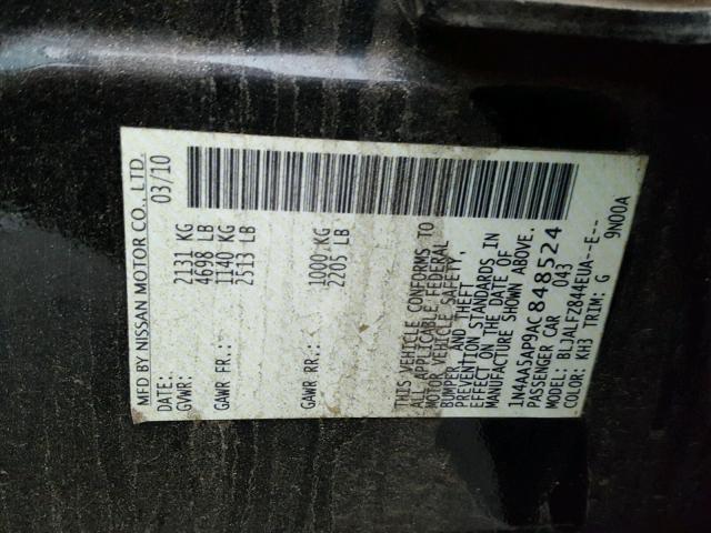 1N4AA5AP9AC848524 - 2010 NISSAN MAXIMA S GRAY photo 10