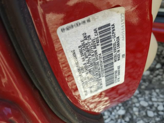 2T1CG22P4YC411014 - 2000 TOYOTA CAMRY SOLA RED photo 10