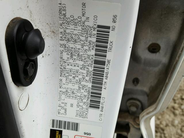 3TMJU62N97M040069 - 2007 TOYOTA TACOMA DOU WHITE photo 10