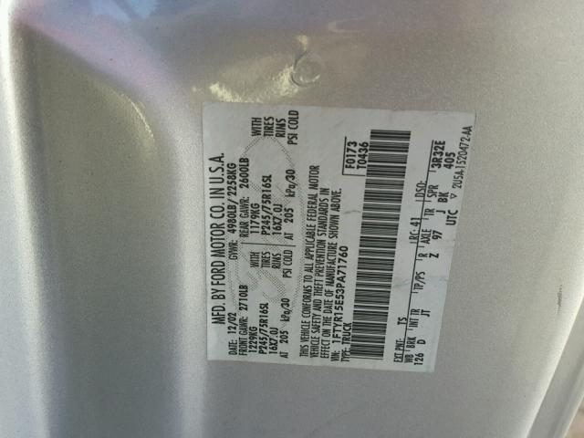 1FTYR15E53PA71760 - 2003 FORD RANGER SUP SILVER photo 10