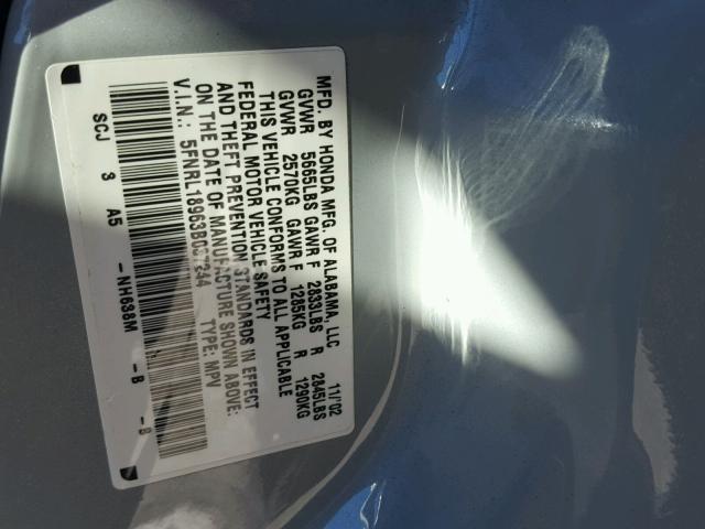 5FNRL18963B037244 - 2003 HONDA ODYSSEY EX SILVER photo 10