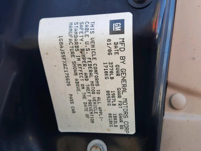 1G8AJ55FX6Z175625 - 2006 SATURN ION LEVEL BEIGE photo 10