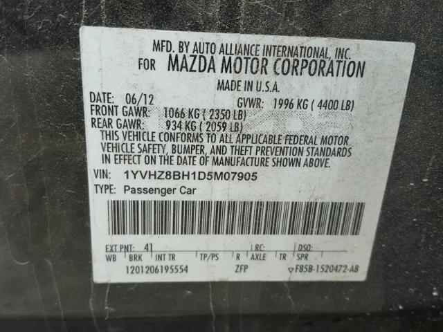 1YVHZ8BH1D5M07905 - 2013 MAZDA 6 SPORT GRAY photo 10