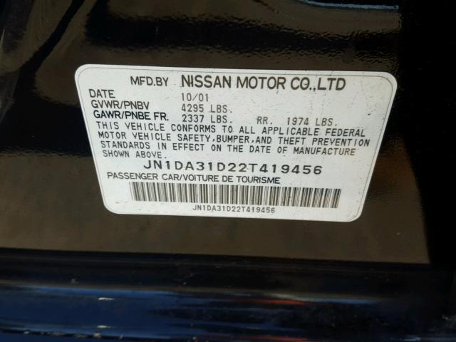 JN1DA31D22T419456 - 2002 NISSAN MAXIMA GLE BLACK photo 10