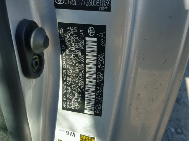 JTKDE177260081838 - 2006 TOYOTA SCION TC 银色 照片 10