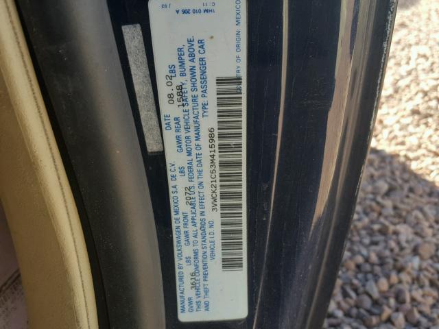 3VWCK21C53M415986 - 2003 VOLKSWAGEN NEW BEETLE Mavi foto 10