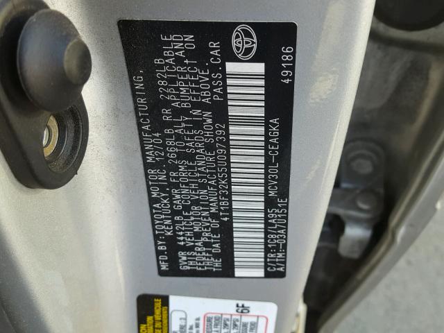 4T1BF32K55U097392 - 2005 TOYOTA CAMRY LE SILVER photo 10