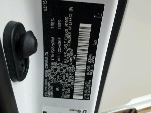 JTJBM7FX7F5112099 - 2015 LEXUS GX BASE WHITE photo 10