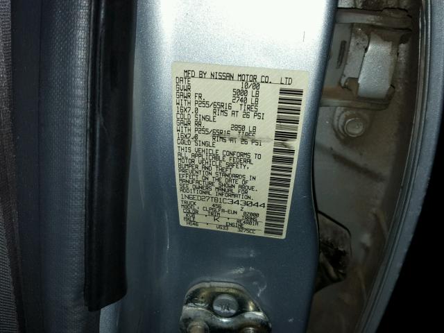 1N6ED27T81C343044 - 2001 NISSAN FRONTIER C SILVER photo 10