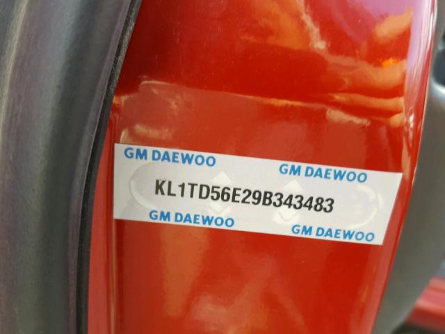 KL1TD56E29B343483 - 2009 CHEVROLET AVEO LS RED photo 10