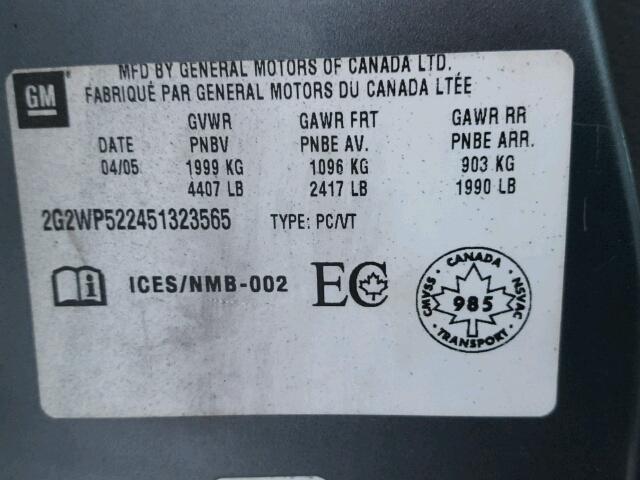 2G2WP522451323565 - 2005 PONTIAC GRAND PRIX GRAY photo 10