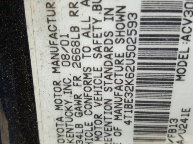 4T1BE32K62U502593 - 2002 TOYOTA CAMRY LE ლურჯი ფოტო 10