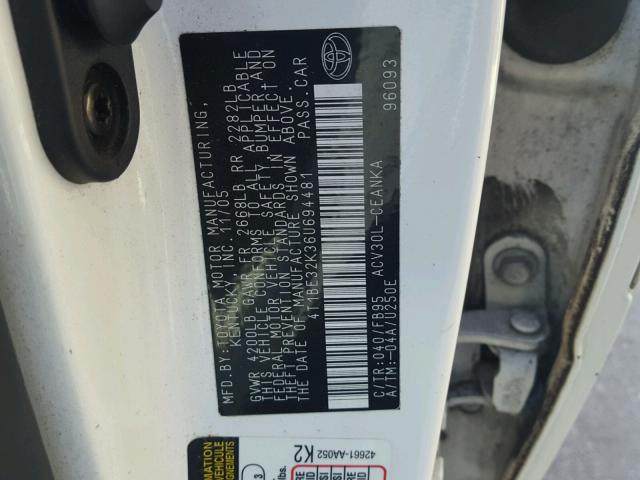 4T1BE32K36U694481 - 2006 TOYOTA CAMRY LE WHITE photo 10