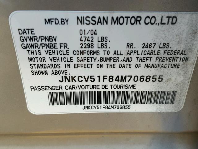 JNKCV51F84M706855 - 2004 INFINITI G35 GRAY photo 10