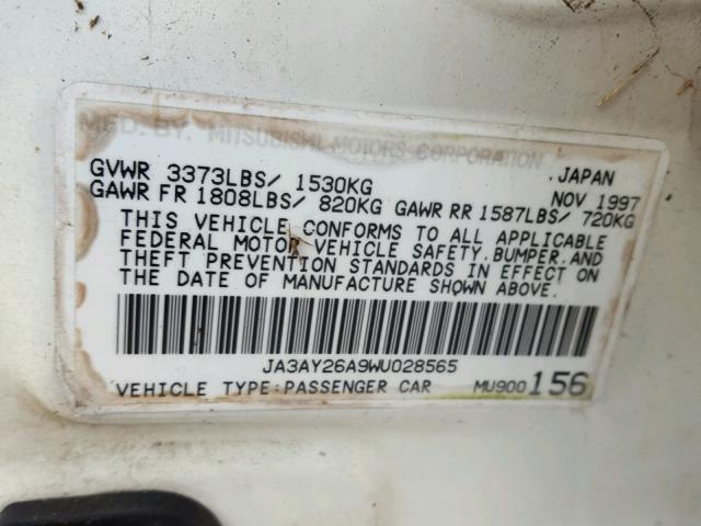 JA3AY26A9WU028565 - 1998 MITSUBISHI MIRAGE DE WHITE photo 10