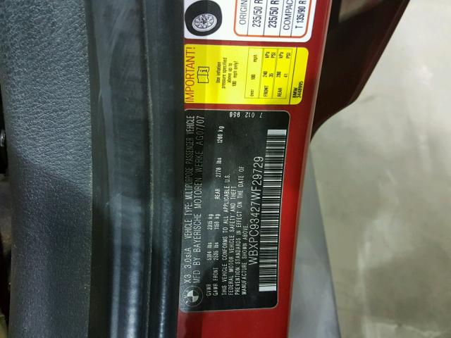 WBXPC93427WF29729 - 2007 BMW X3 3.0SI RED photo 10