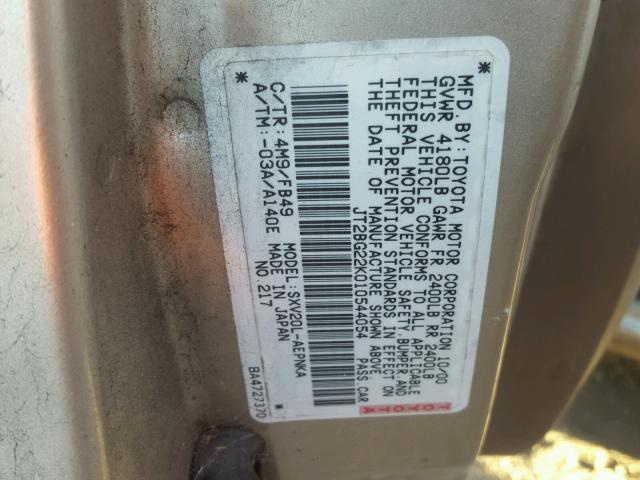 JT2BG22K010544054 - 2001 TOYOTA CAMRY CE BROWN photo 10