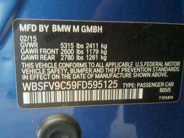 WBSFV9C59FD595125 - 2015 BMW M5 BLUE photo 10