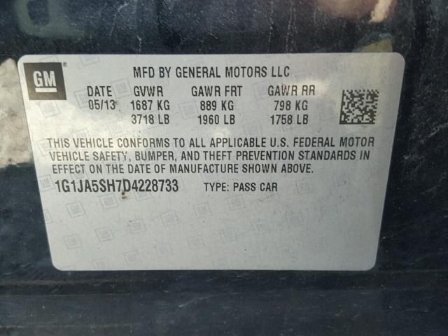 1G1JA5SH7D4228733 - 2013 CHEVROLET SONIC LS BLACK photo 10